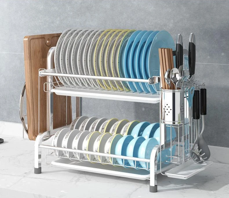 Tableware  2 Tier Iron Wire Kitchen Cabinet Dish Drying Drainer Drying Rack Dish Rack