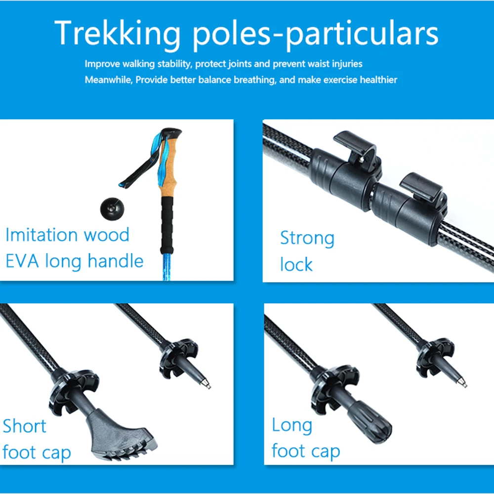 Telescopic Trekking Poles 3K Walking Stick Adjustable Trekking poles Outdoor Stick Carbon Fiber with Soft EVA Handle