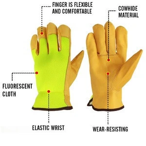 Thumb protection construction safety cow leather work glove