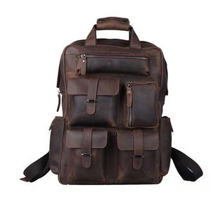 Tiding Cowhide Travel Laptop Bag Multi Pocket Genuine Leather Backpack