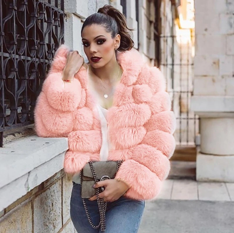 Top selling women hooded coats  8 colors faux fur warm coat Short Fake Fox Fur Jacket Women Thick Warm Artificial fur coat