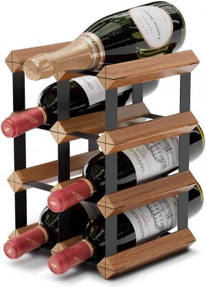 TRADITIONAL wine rack storage 9 bottle pine wood and metal SHABBY CHIC