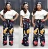 Two pieces matching casual clothing sets Africa style women short sleeve t shirt and long pants