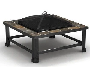 Unique 32 Inch Square  fire pit with tile ring wood burning fire pits with lids