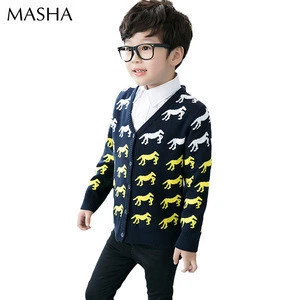 V-neck cardigan long sleeves children sweater with buttons