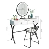 White bedroom furniture with mirror and lamp MDF dressing table black metal foot dressing table