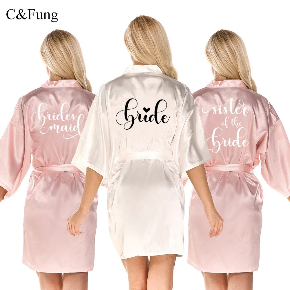 whole high quality Customize Logo Name Bridal Party Bridesmaid light pink Silk Robe/party robes