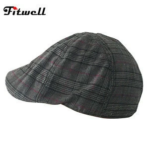 wholesale 100% cotton custom design tweed flat cap reporters hat ivy cap