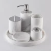 Wholesale 6 pcs white Marble stone with silver metal Bathroom accessory round set