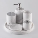 Wholesale 6 pcs white Marble stone with silver metal Bathroom accessory round set