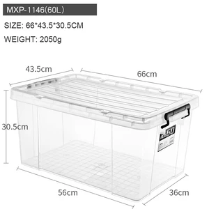 Wholesale Eco-friendly Clear Stackable Plastic Storage Box Transparent Storage Bin 60L Container