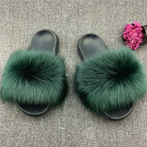 wholesale  Fashion Furry  Slippers Slides Outdoor Faux Fox Fur Slippers for Women