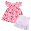Wholesale girls summer small flying sleeve fruit lemon print top + Solid color pleated shorts girl baby set