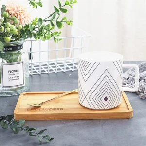 Wholesale good quality modern white tea mug ceramic tea mug with wooden tray