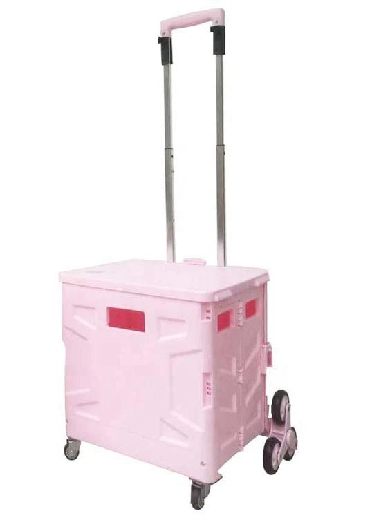 Wholesale High Capacity Trolley Cart Supermarket Lightweight Plastic Foldable Shopping Trolley Cart