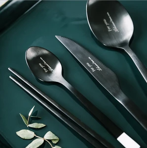 Wholesale restaurant cutlery, black cutlery sets, 18/10 stainless steel flatware for wedding
