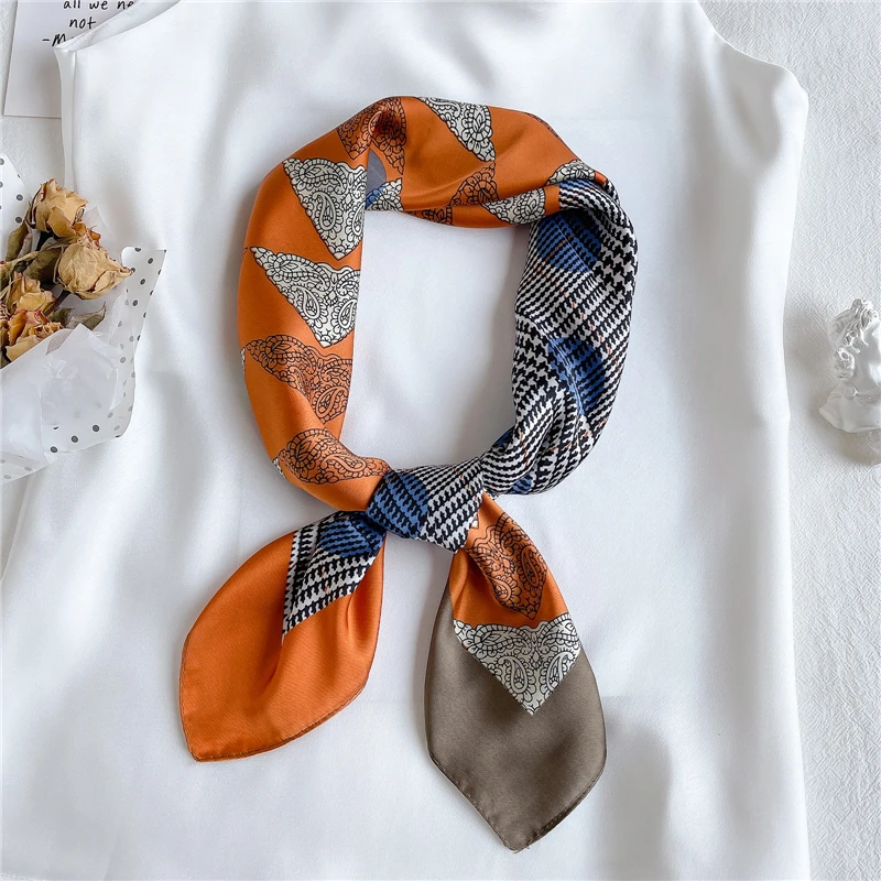 Wholesale Silk Square Scarfs For Women Stylish Scarves Ladies Silk Hair Neck Tie Neckerchief Satin Hijab 2021