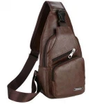 Wholesale style high quality USB men's chest bag portable charging casual Messenger bag outdoor sports pu chest bag