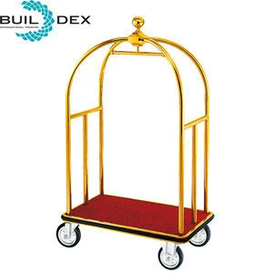 Wholesale titanium gold coated hotel used bell boy luggage trolley in low price for sale