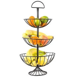Wire Fruit Basket Holder For Vegetables, Snacks, Bread Countertop Fruit Storage Basket 3 Tier Iron Fruit Basket Stand