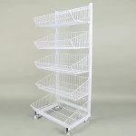 Wire mesh floor display stand magazine racks with wheels