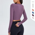 Women V-neck Long Sleeve Clothes Sports T-shirt Gym Training Workout Running Quick Dry Crop Top Fitness Yoga Shirts