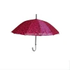 Women waterproof satin printing fabric  silver J handle stick umbrella straight umbrella