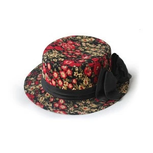 Womens Flower Corduroy Boater Hats Winter Ladies Formal Hat Floral