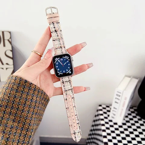 Woolen patchwork leather fashionable watch bands for Apple Watch