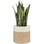 woven basket for plants Jute Spliced Cotton Rope Plant Basket Modern Woven Storage Basket for 10" Floor Indoor Planter
