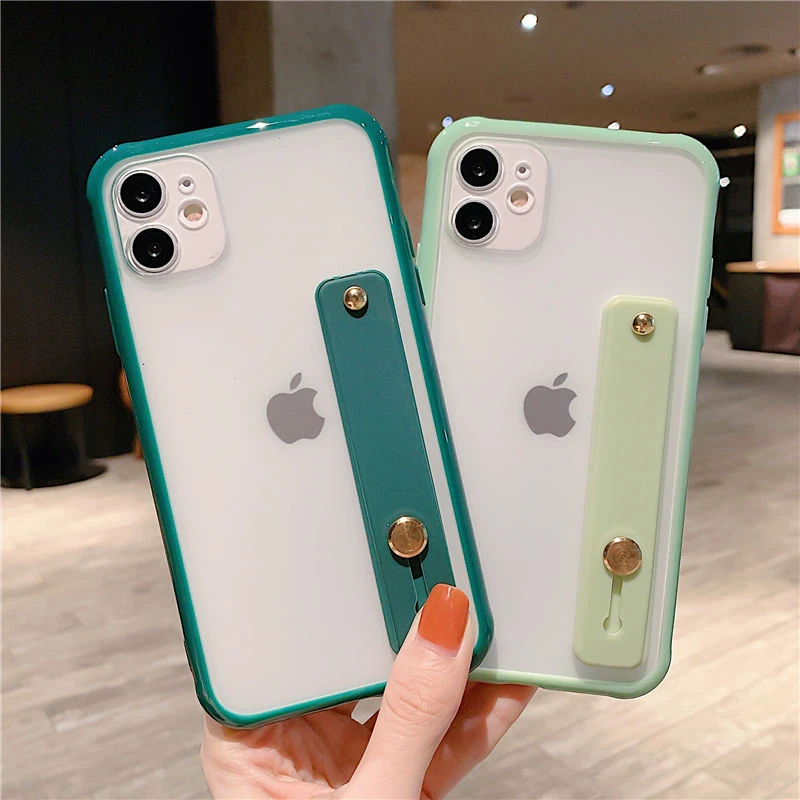 Wrist Strap Candy Color cell Phone Case Shockproof Bumper Transparent phone Cover for iphone 12 clear case
