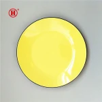 [ZIBO HAODE CERAMICS]yellow&black 8 inch food dishwasher safe party dishes  plates