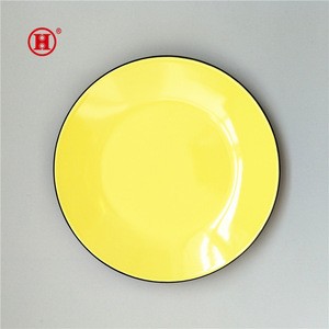 [ZIBO HAODE CERAMICS]yellow&amp;black 8 inch food dishwasher safe party dishes  plates