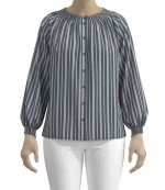 Button Down Striper with Somcked Neckline BLouse/Top