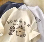 Women's Summer Cat Print T-Shirt, Casual Loose Fit Short Sleeve Cotton Tee