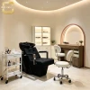 Modern Black Shampoo Chair Integrated Ceramic Hair Wash Basin Button Tufted PU Leather Adjustable Reclining Backrest Ch