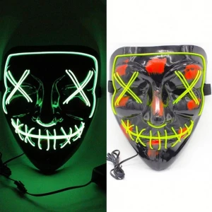 056 Fashion LED Halloween Party Scary Mask Carnival Rave Masquerade Light up Luminous EL wire Neon Full Face Purge Masks