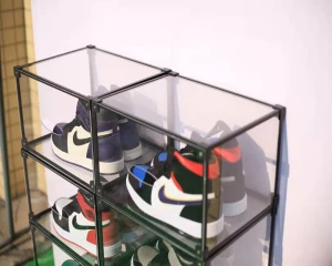 Customized size plastic acrylic shoe box uk color plexiglass shoe display case