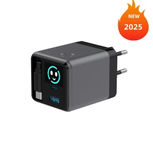 GaN Wall charger with retractable cable & smart digital display Support iPhone 17, 17pro, 17 pro Max
