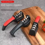Household manual knife sharpener for repairing, grinding, polishing blades of kitchen knives with non-slip base