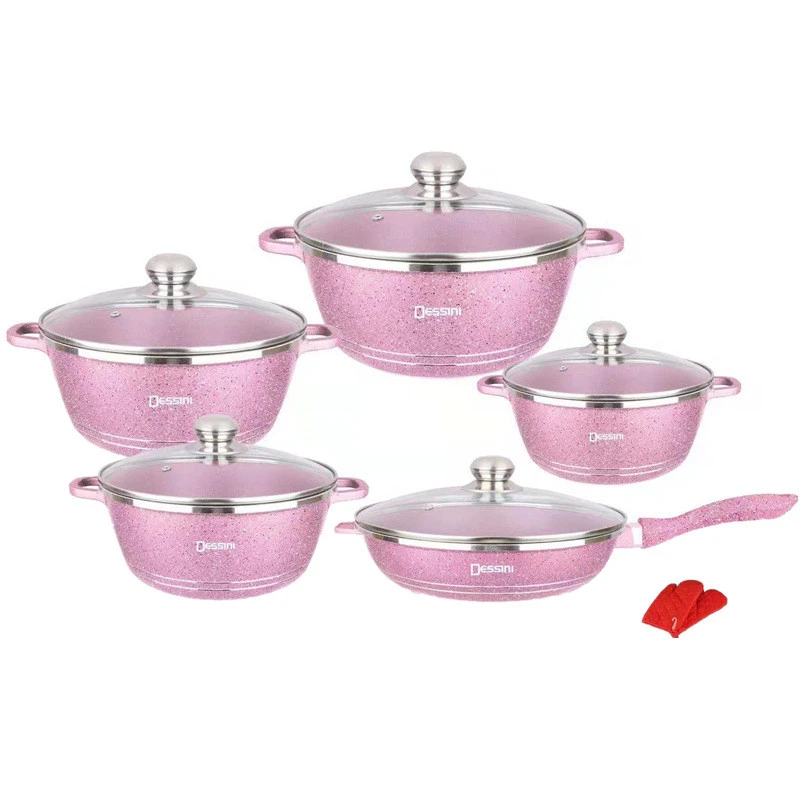 10 pc pot pan aluminum all clad pink  non stick cookware sets