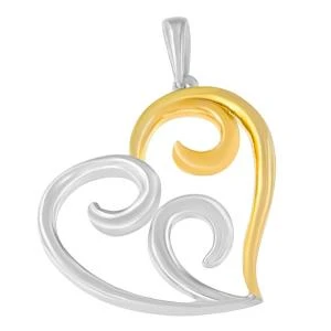 10k Yellow plated and two-toned Sterling Silver Heart Pendant Necklace
