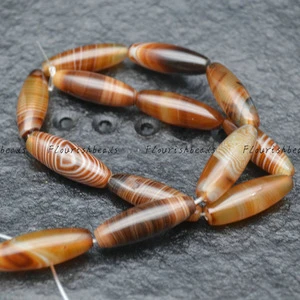 10X30mm DIY Jewelry Making Material Natural Banded Coffee Agate Long Barrel DZI Loose Beads