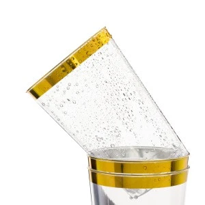 12oz Elegant BPA Free Disposable Rose Gold Rim Plastic Cups, Tumblers PS Plastic Wine Cups Glasses 50 Packs
