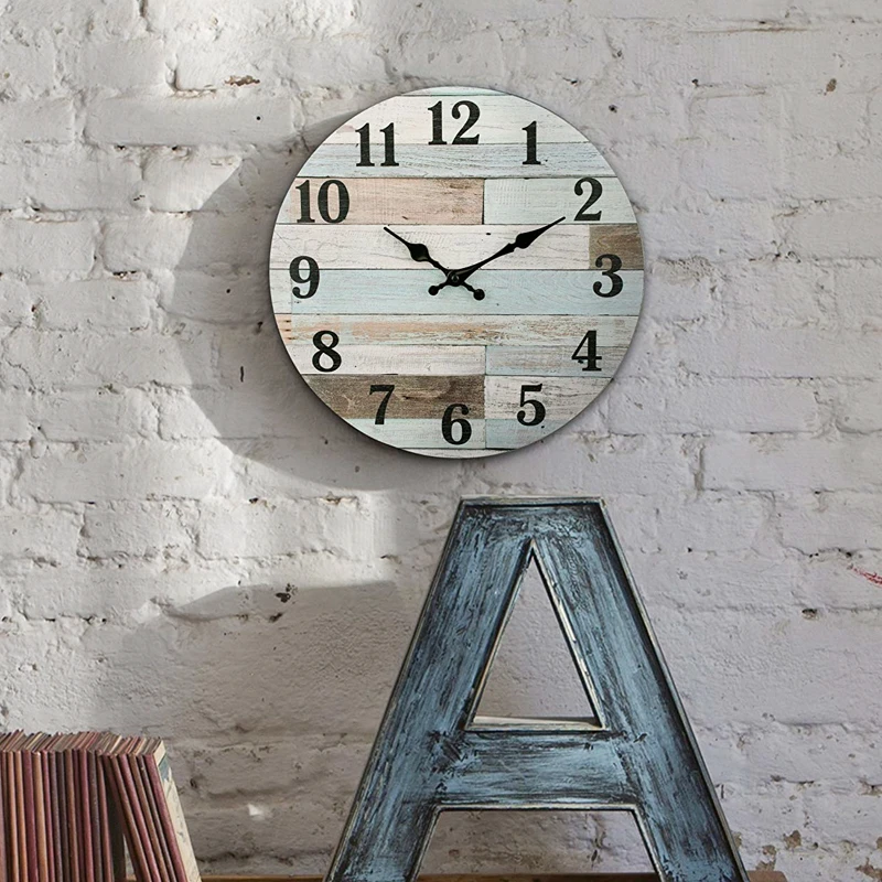 14Inch Wooden Color Wall Clock Rustic farm house wood frame  Wall Clock