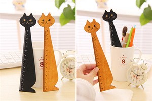15cm Wood Straight Ruler Black Yellow Lovely Cat Shape Ruler Gift For Kids School Supplies Wholesale