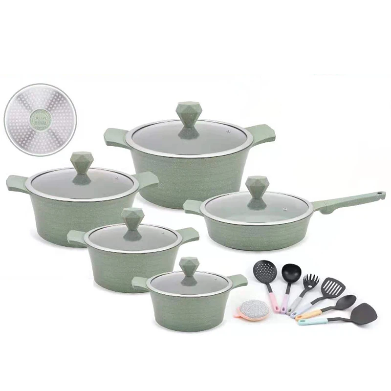 17pcs Dessini Cast Iron Granite Non Stick Pots and Pans Die Casting Nonstick Aluminum Cookware Sets