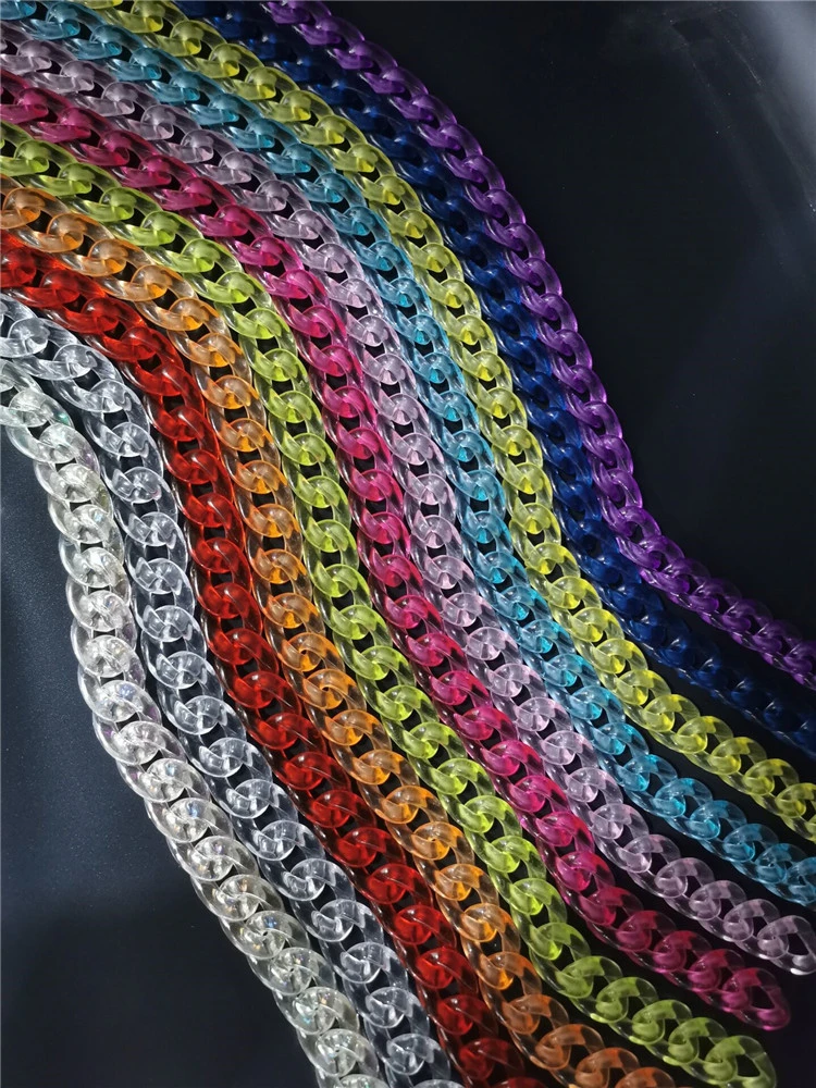 2020 2 cm width fashion stock crystal clear mens cuban  link necklace chain acrylic crystal ornaments