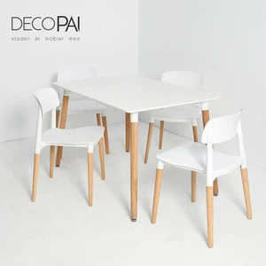 2020 New Design Custom Nordic Style Modern Coffee Restaurant Beech Wood legs MDF Table Top Rectangle Dining Table and Chair Set