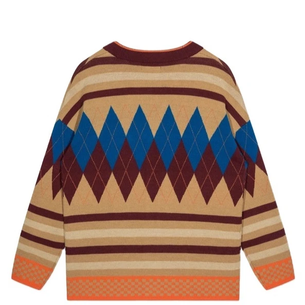 2021 Custom OEM & ODM Autumn Custom Retro Loose Mid-length Knitted Fashion Plaid Cardigan mens cardigan knitted sweater